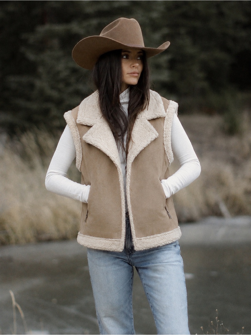 Maurices Faux-Suede Shearling Brown Open Front Vest Jacket Western Plus XL-1X